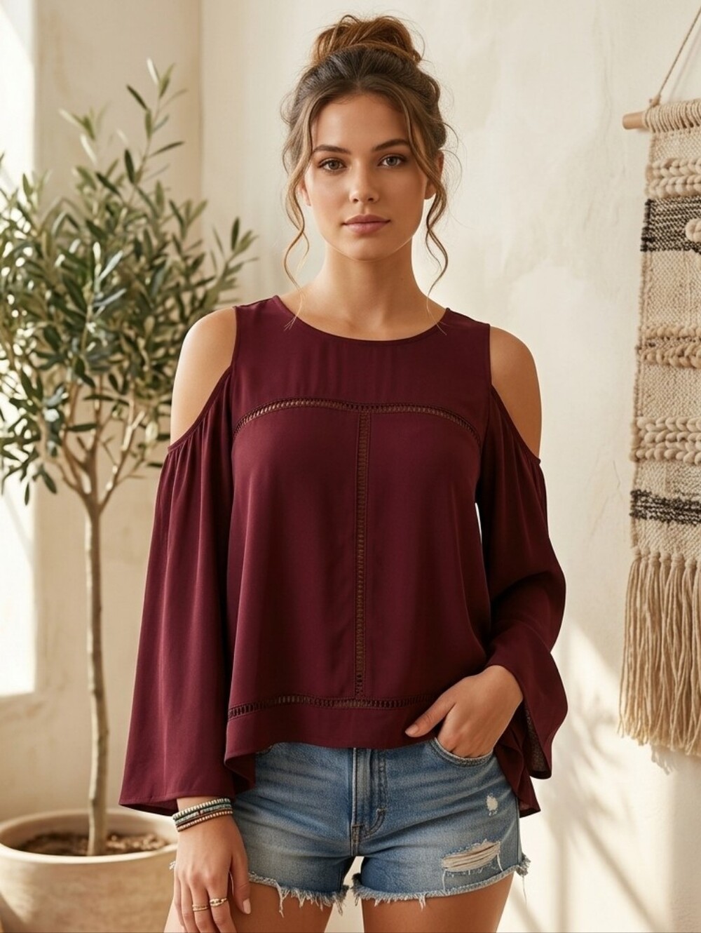 NWT Lovers + Friends Cloud Break Cold Shoulder Top Burgundy